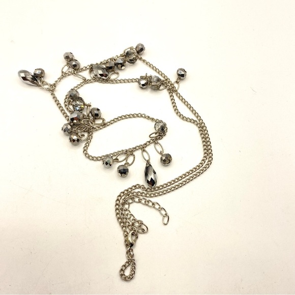 Silver Tone Hematite & Faceted Gass Beads Long Necklace - Picture 9 of 10